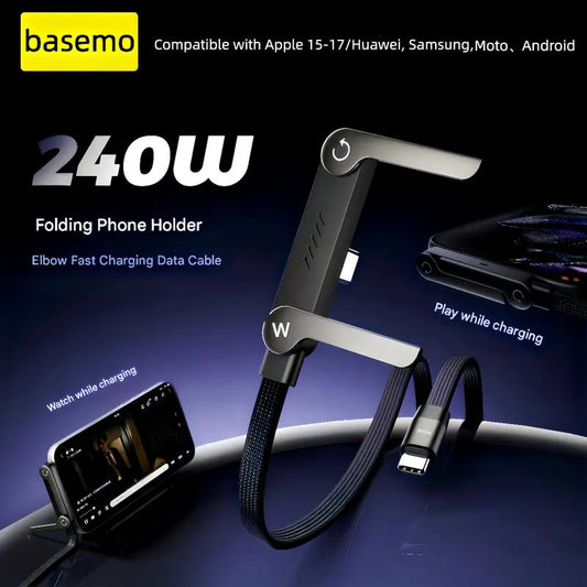 ⚡🔋 2-in-1 unsichtbares Ladekabel – 240-W-Schnellladekabel mit integriertem klappbarem Handyhalter! ✨📱