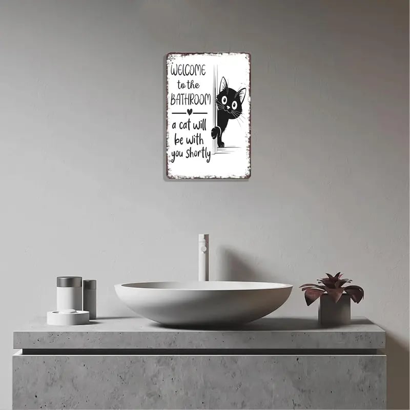 Vintage Schwarz-Weiß-Katze & Hochlandrinder Wandkunst