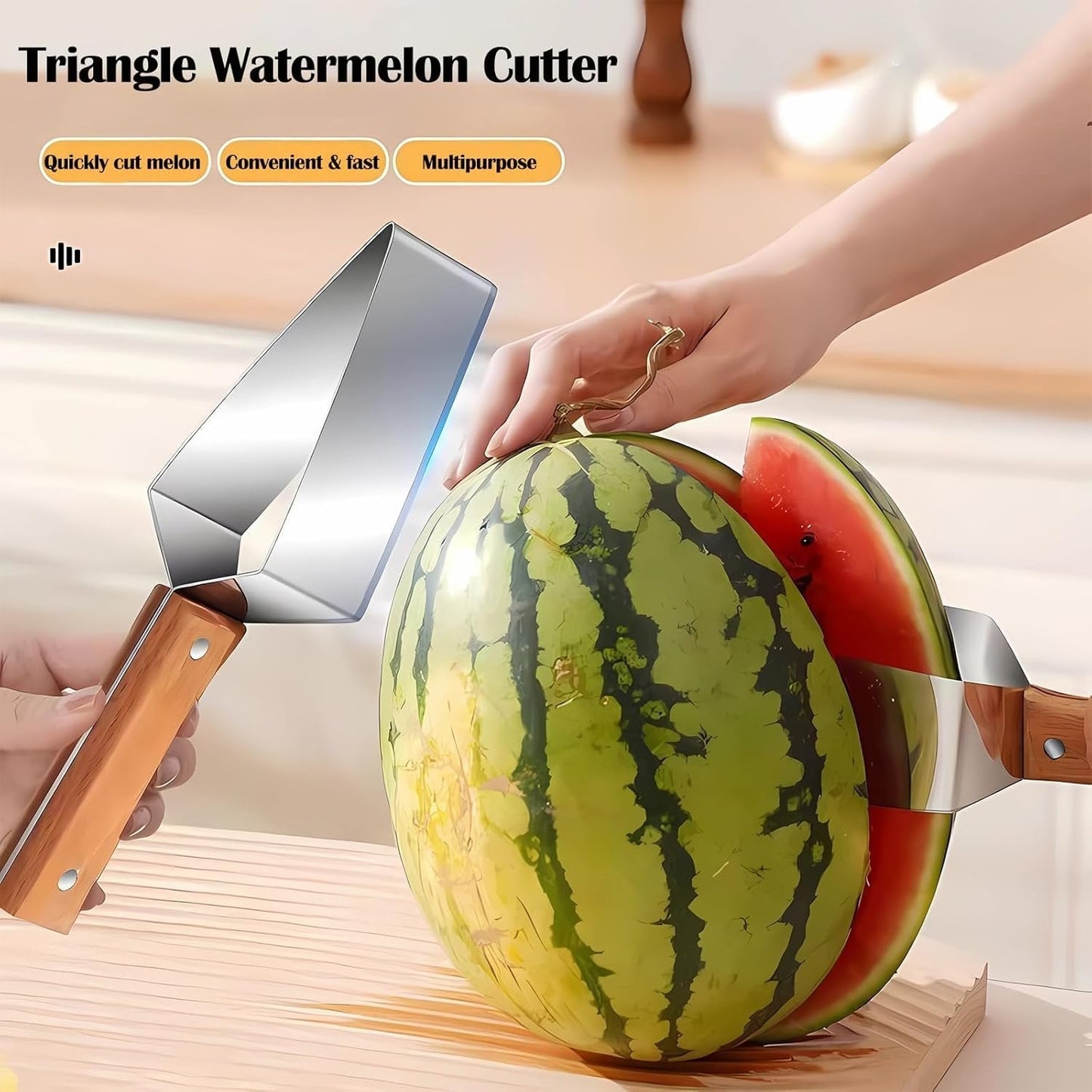 🍉🔪 Dreieckiger Wassermelonenschneider — Edelstahl mit Holzgriff