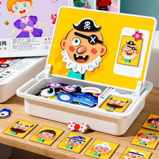 Magnetisches Puzzle zum Anziehen von Gesichtern, Reisespiel, doppelseitiges Lernspielzeug für Kinder im Vorschulalter