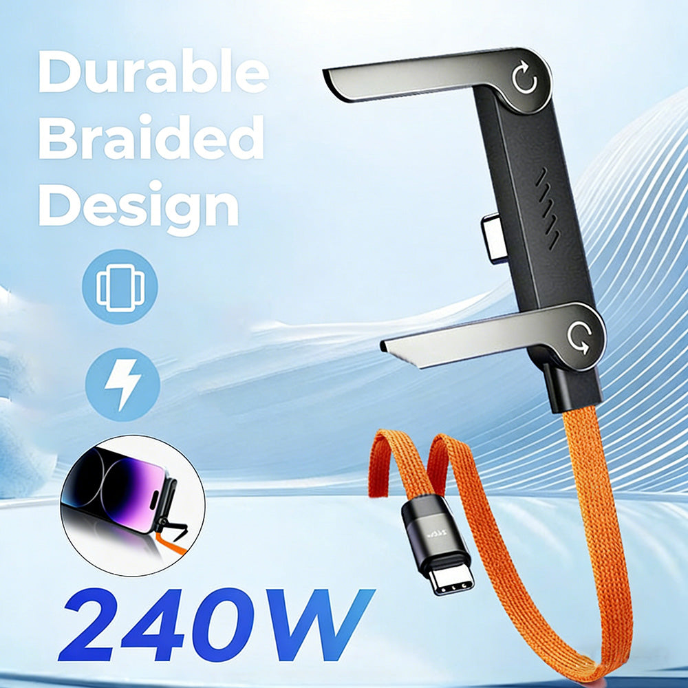 ⚡🔋 2-in-1 unsichtbares Ladekabel – 240-W-Schnellladekabel mit integriertem klappbarem Handyhalter! ✨📱