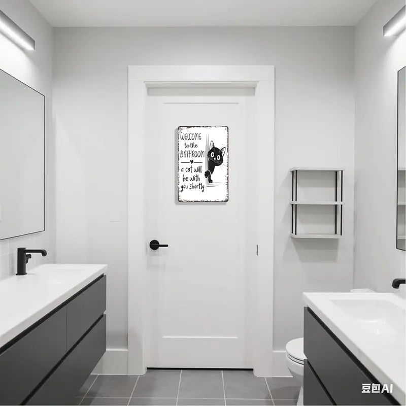 Vintage Schwarz-Weiß-Katze & Hochlandrinder Wandkunst