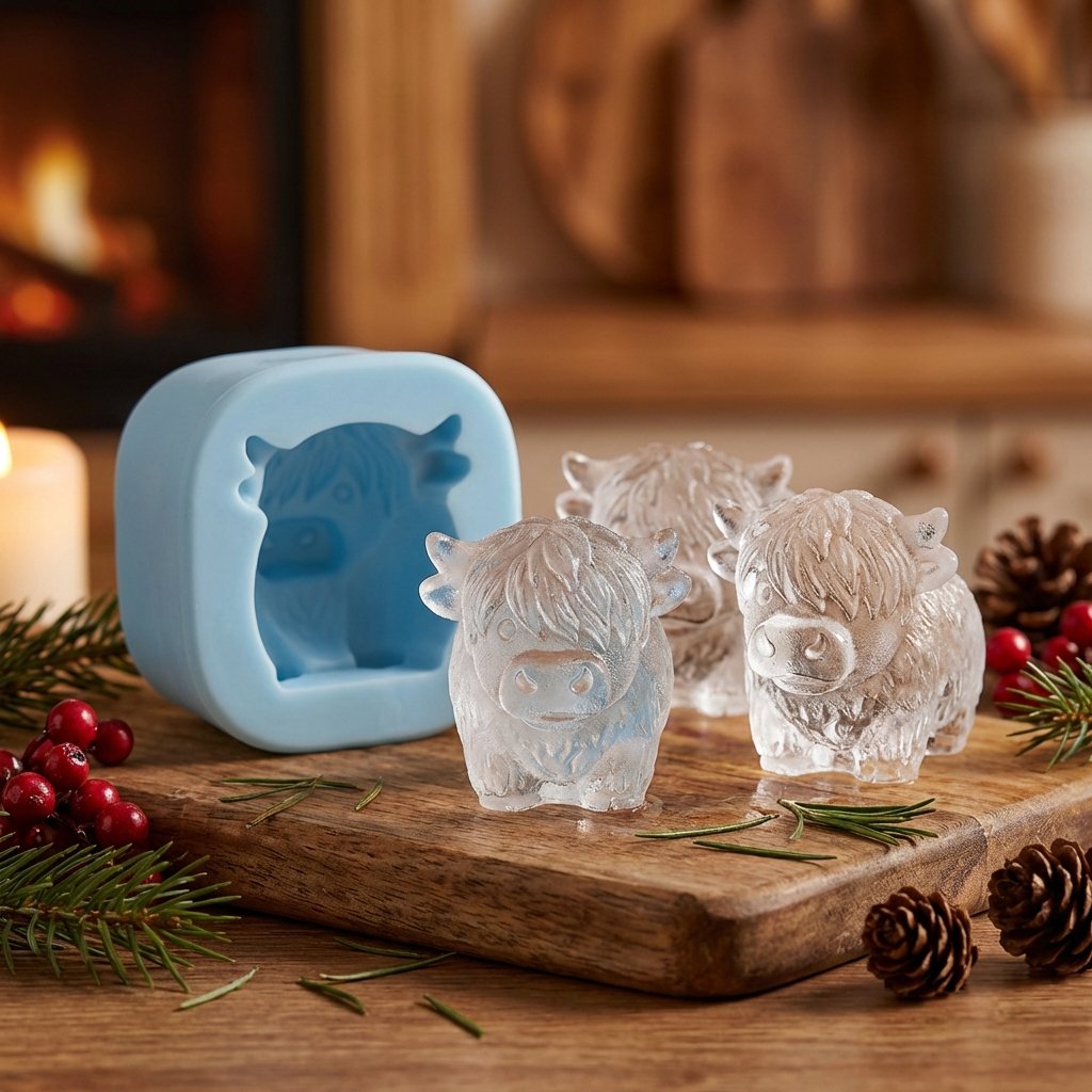 🐮 Mini-Hochlandkuh-Eiswürfelform – Niedliche 3D-Eiswürfel für Getränke, Partys und Geschenke