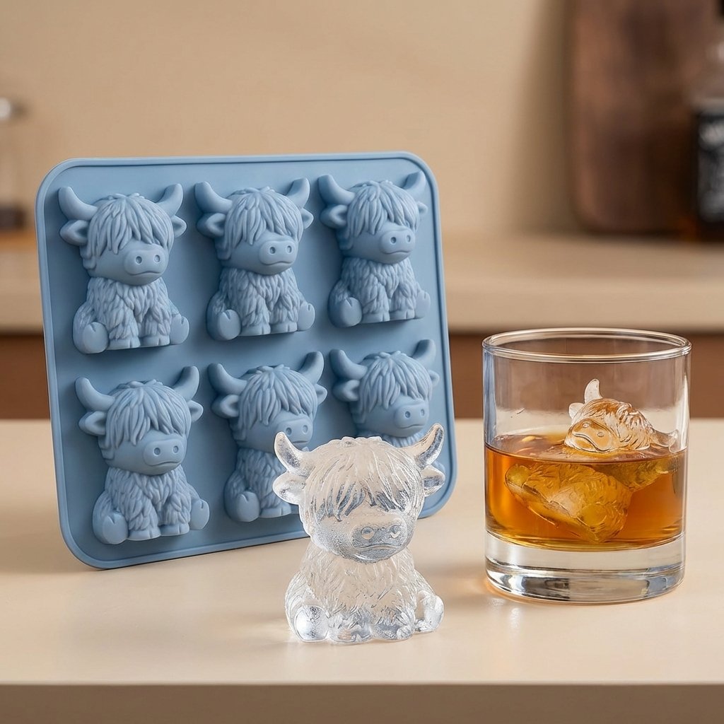 🐮 Mini-Hochlandkuh-Eiswürfelform – Niedliche 3D-Eiswürfel für Getränke, Partys und Geschenke