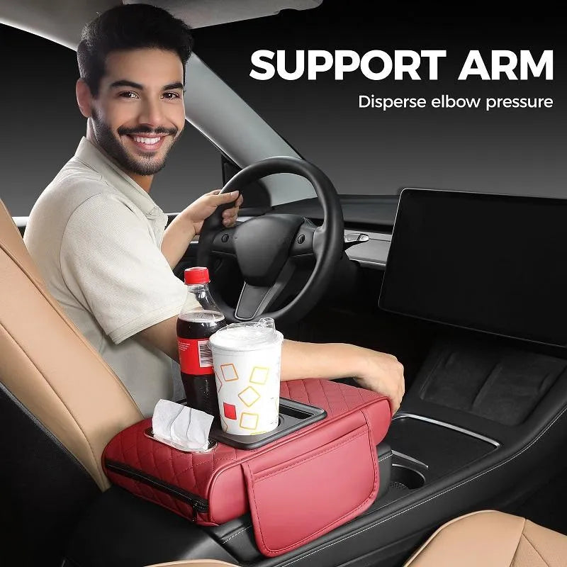 🚗 🔥 Multifunktionale Auto-Armlehnenmatte aus PU-Leder