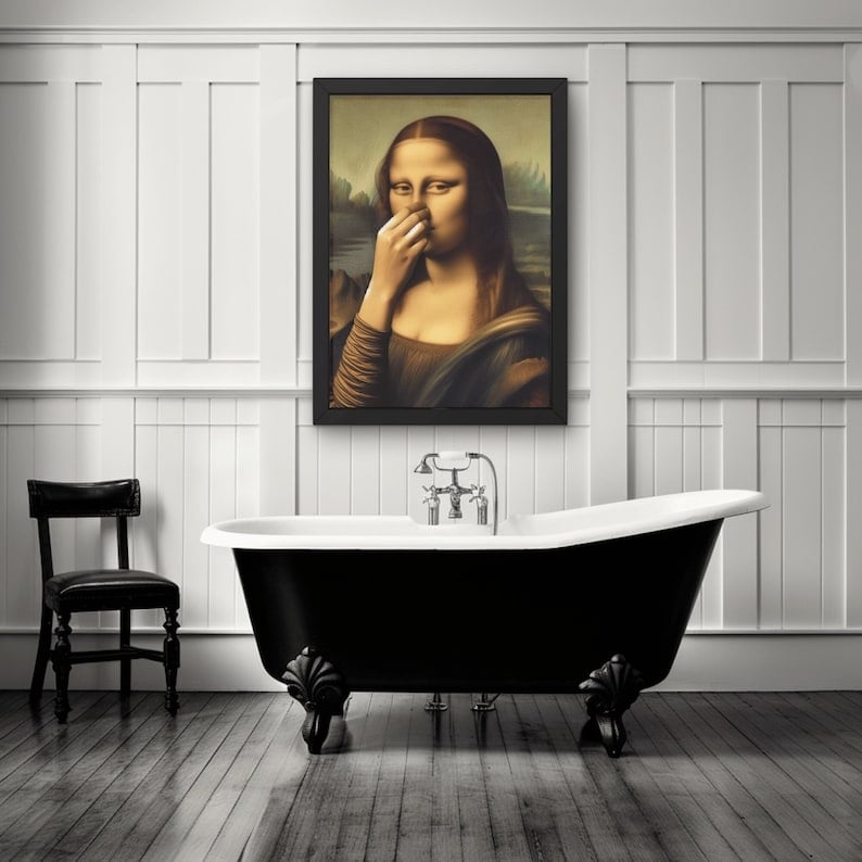 Imitation Mona Lisa Kunstdekoration, lustige Vintage-Toilette Humor Raumdeko
