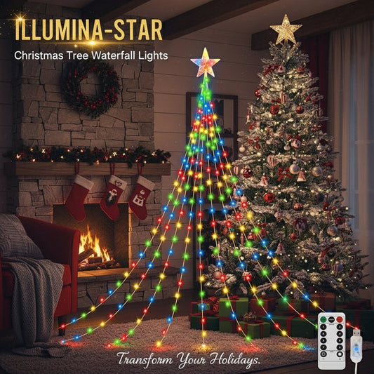🎄✨ Starlight Cascade Lichtshow – Magische Weihnachtsbeleuchtung mit 8 Modi und Fernbedienung! ✨🌟