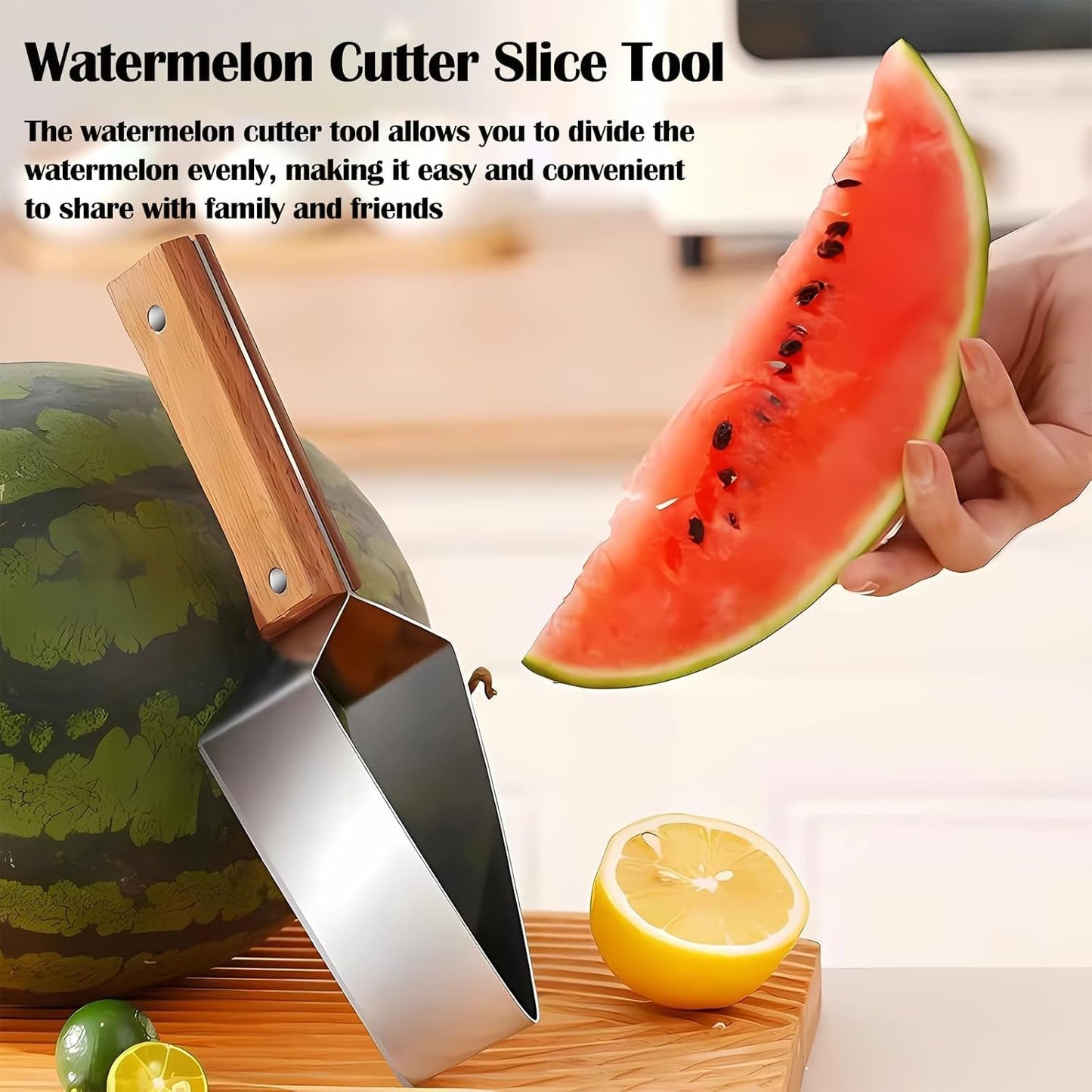 🍉🔪 Dreieckiger Wassermelonenschneider — Edelstahl mit Holzgriff
