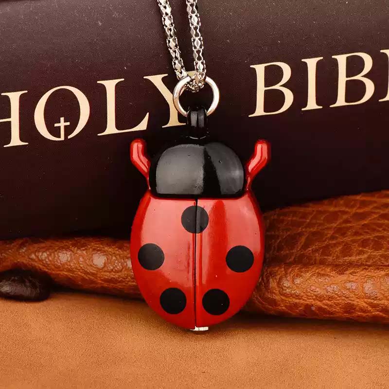🐞 Marienkäfer-Taschenuhr-Halskette