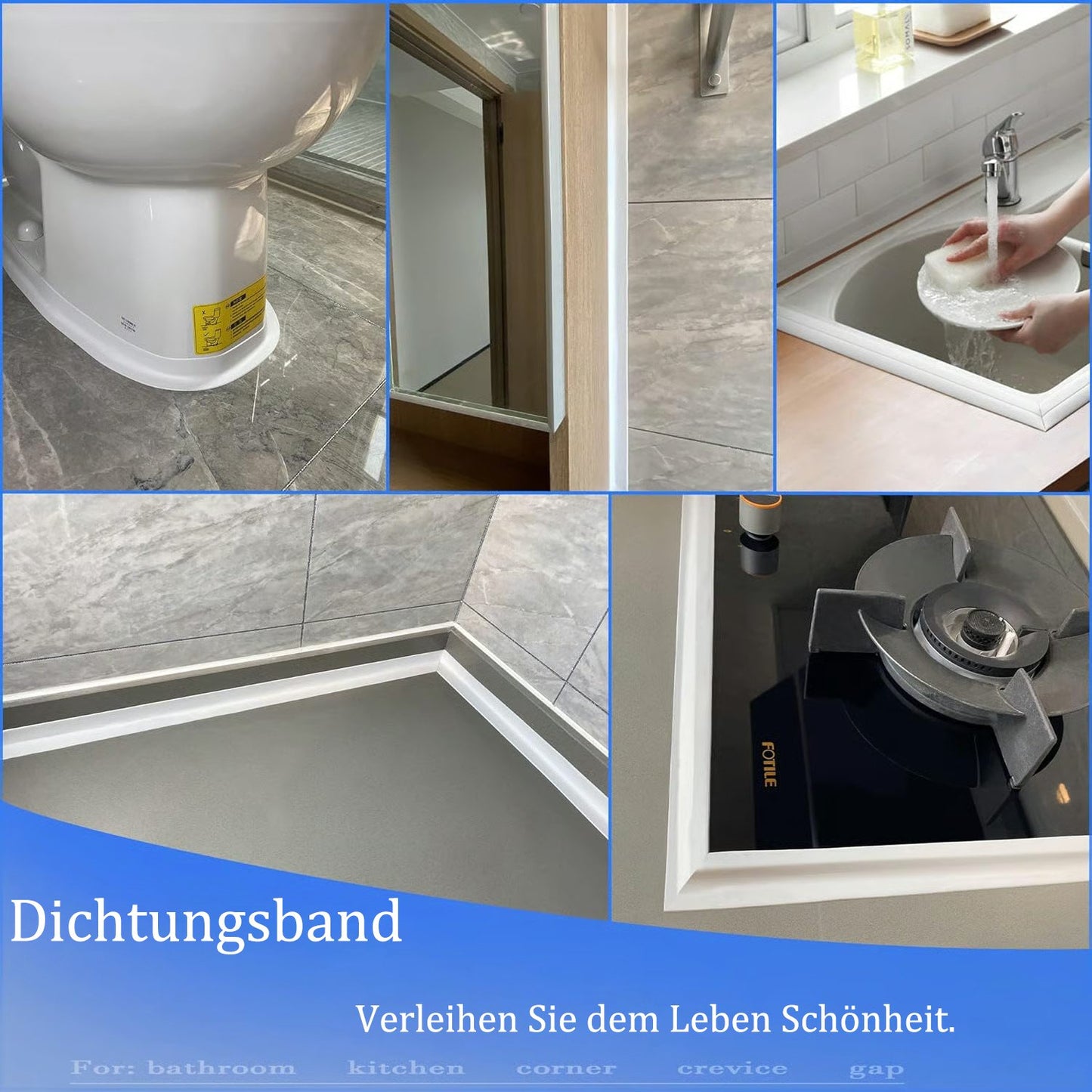 Weißes wasserdichtes, selbstklebendes Dichtband – 3,2 m langlebige Abdichtung für Badezimmer- und Küchenkanten