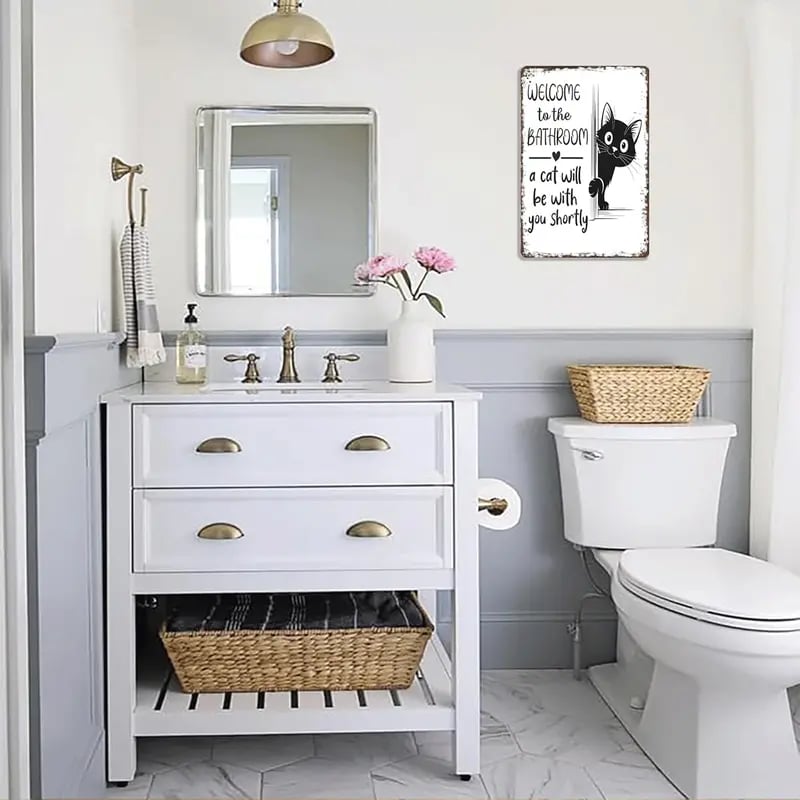 Vintage Schwarz-Weiß-Katze & Hochlandrinder Wandkunst