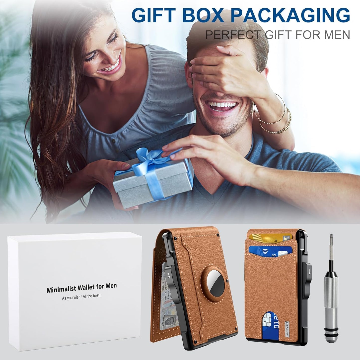 ✨AirTag-Brieftasche für Herren – mit Pop-up-Etui aus Aluminium, Geldklammer, schmalen Lederschlitzen, Kreditkartenfächern, RFID-Schutz, minimalistische Brieftasche mit zwei Fächer