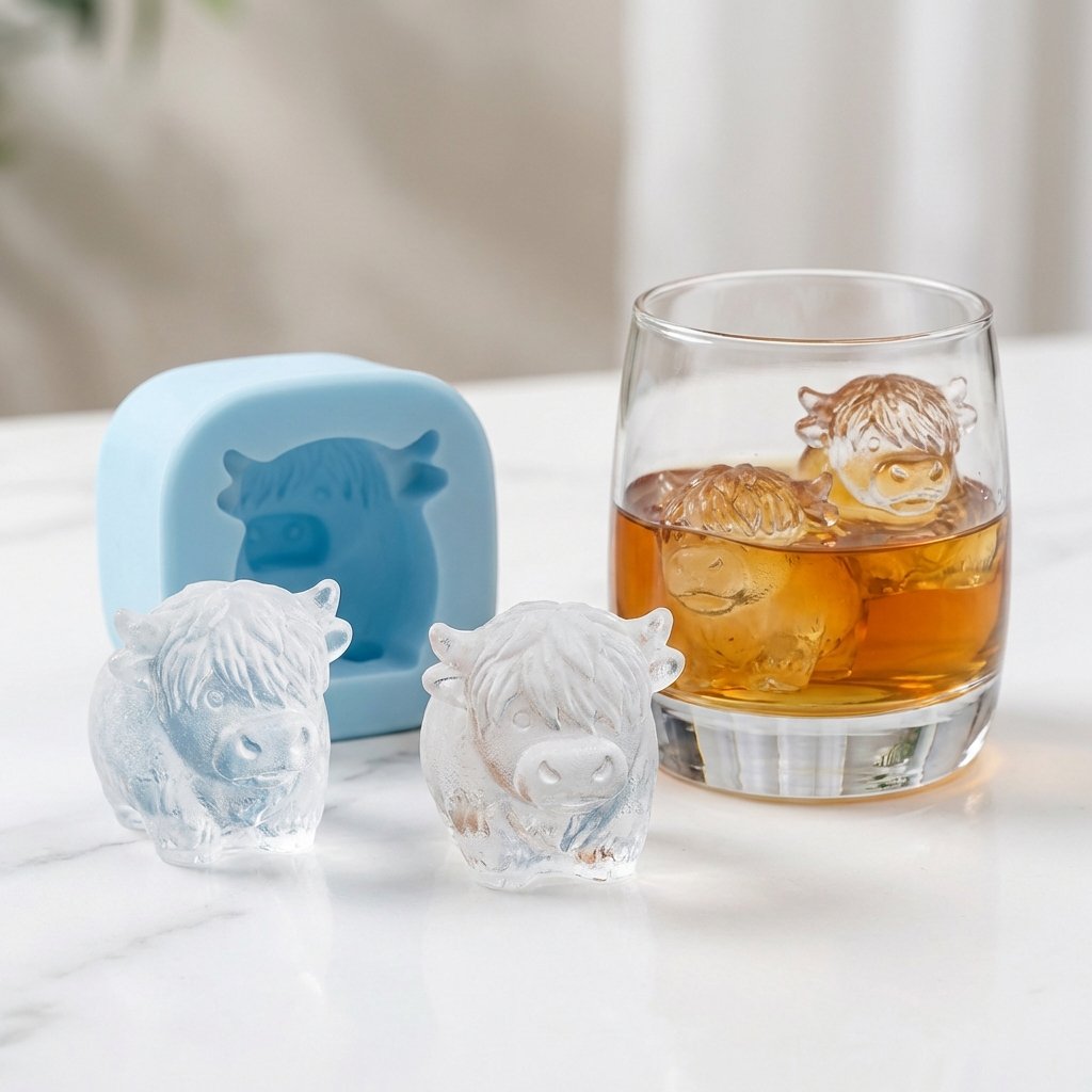 🐮 Mini-Hochlandkuh-Eiswürfelform – Niedliche 3D-Eiswürfel für Getränke, Partys und Geschenke