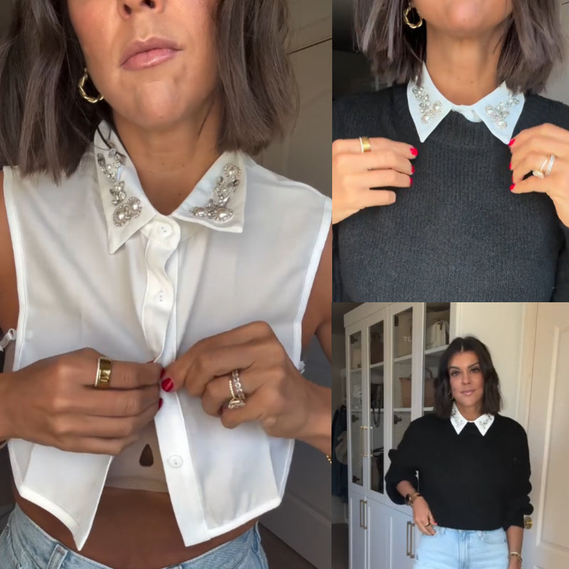 ✨👗 Diamant- und Perlen-Kunstkragen – Abnehmbarer, funkelnder Statement-Kragen für Pullover und Kleider! ✨💎