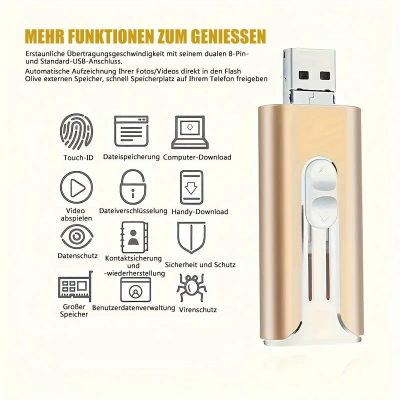 🔥Het Försäljning - 49% Rabatt🔥16 ~ 256 GB Micro USB + 8 Pin + USB 3.0 4 in 1 Praktischer U-Disk-Dator