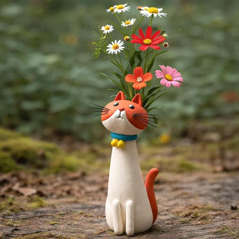😻 Handgefertigte, originelle Keramik-Katzenvase