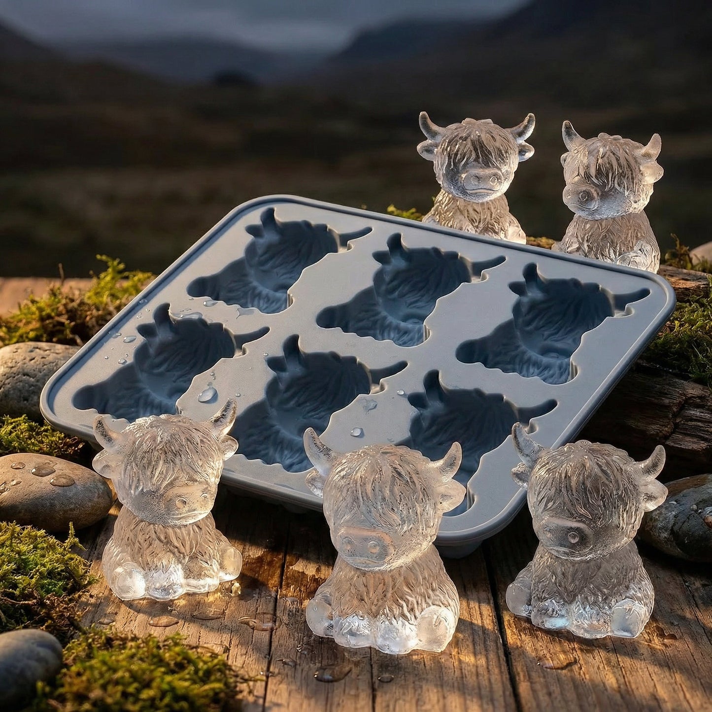 🐮 Mini-Hochlandkuh-Eiswürfelform – Niedliche 3D-Eiswürfel für Getränke, Partys und Geschenke