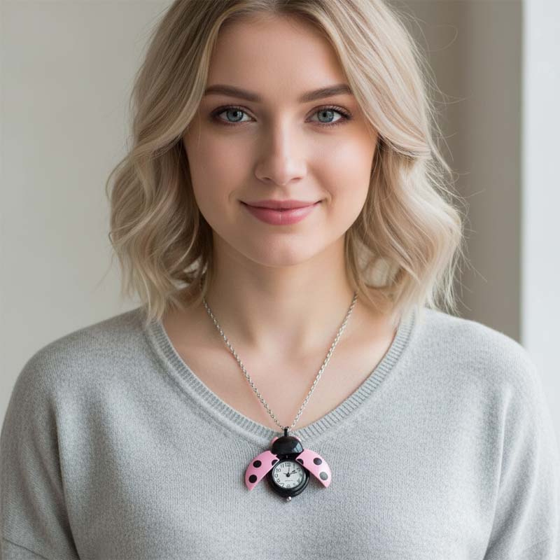 🐞 Marienkäfer-Taschenuhr-Halskette