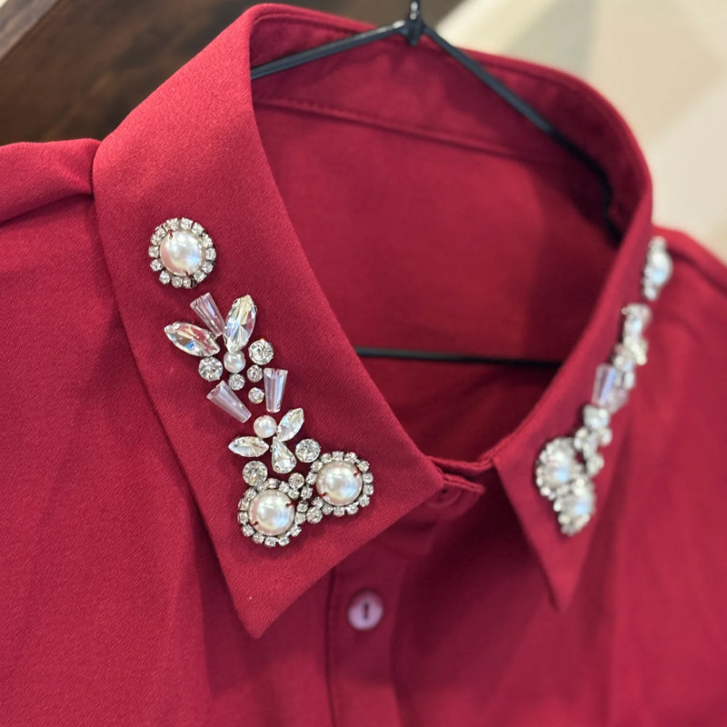 ✨👗 Diamant- und Perlen-Kunstkragen – Abnehmbarer, funkelnder Statement-Kragen für Pullover und Kleider! ✨💎