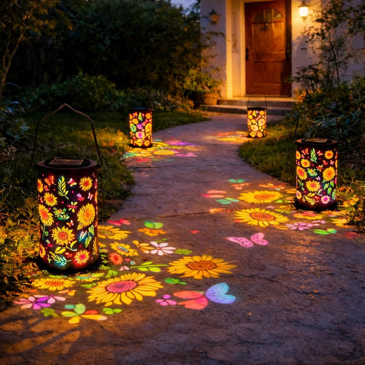 🌞Bunte Solar-Gartenlaterne mit Sonnenblumen-Leuchteffekt