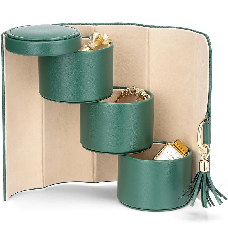 💎✨ Kompakter Runder Schmuckkoffer – Mehrlagiges Reise-Etui mit Padded Fächern für Halsketten, Ringe & Uhren! ✨🧳