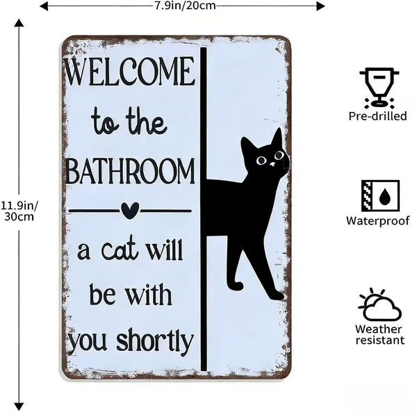 Vintage Schwarz-Weiß-Katze & Hochlandrinder Wandkunst