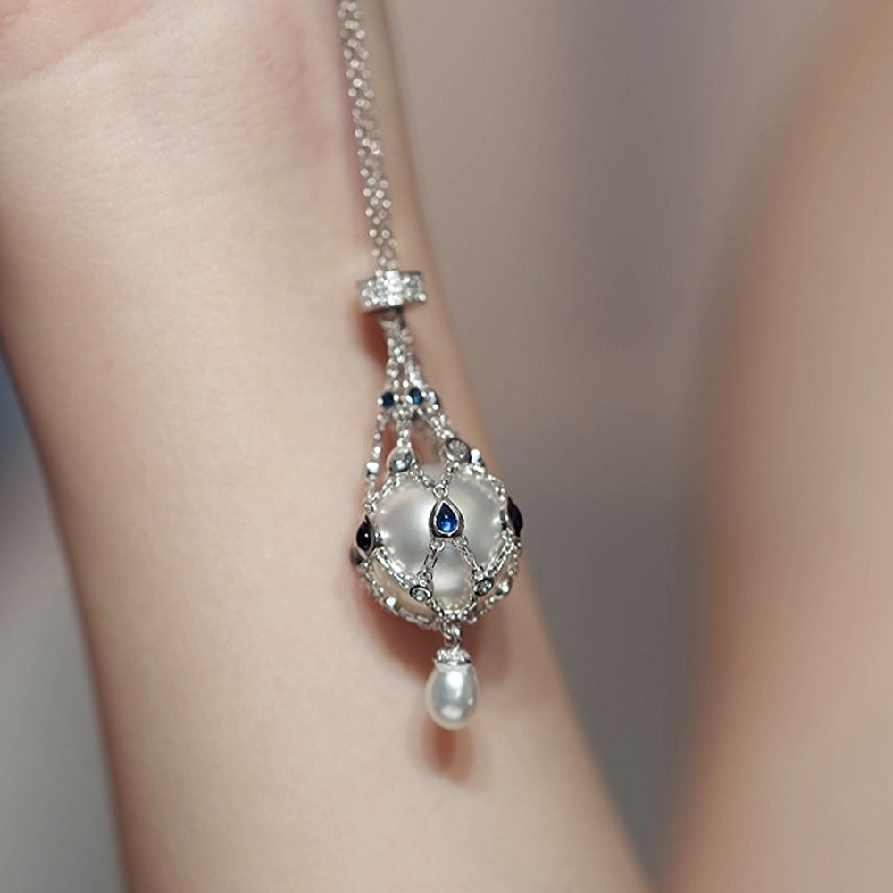 📿✨ Lavaliere-Anhänger mit Süßwasserperle und blauem Edelstein✨🔮