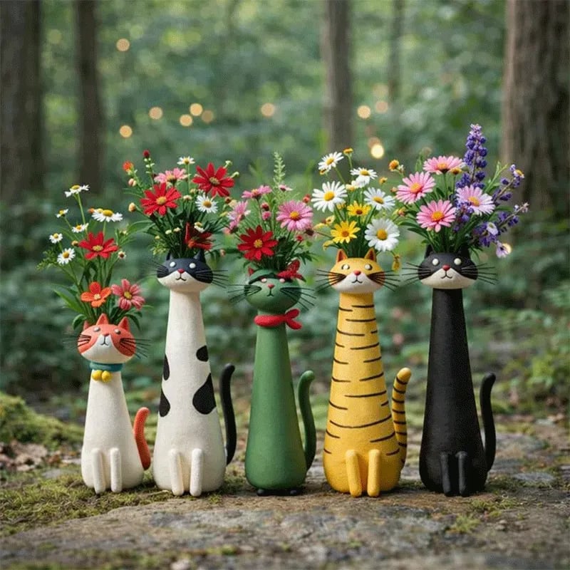 😻 Handgefertigte, originelle Keramik-Katzenvase
