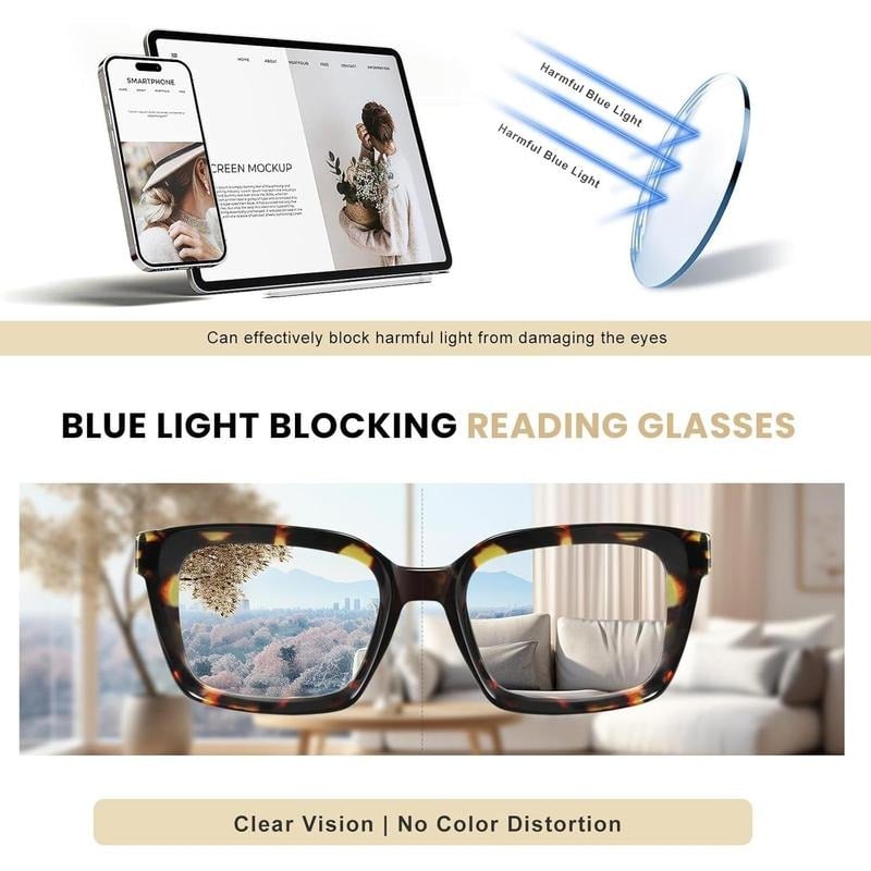🔥Sonderangebot – ✨👓Lesebrille im Schildpatt-Design – Übergroße, eckige Brille mit blauem Lichtfilter