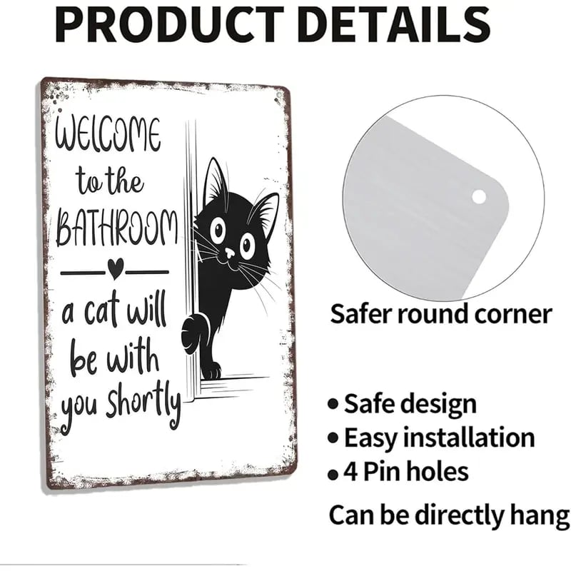 Vintage Schwarz-Weiß-Katze & Hochlandrinder Wandkunst