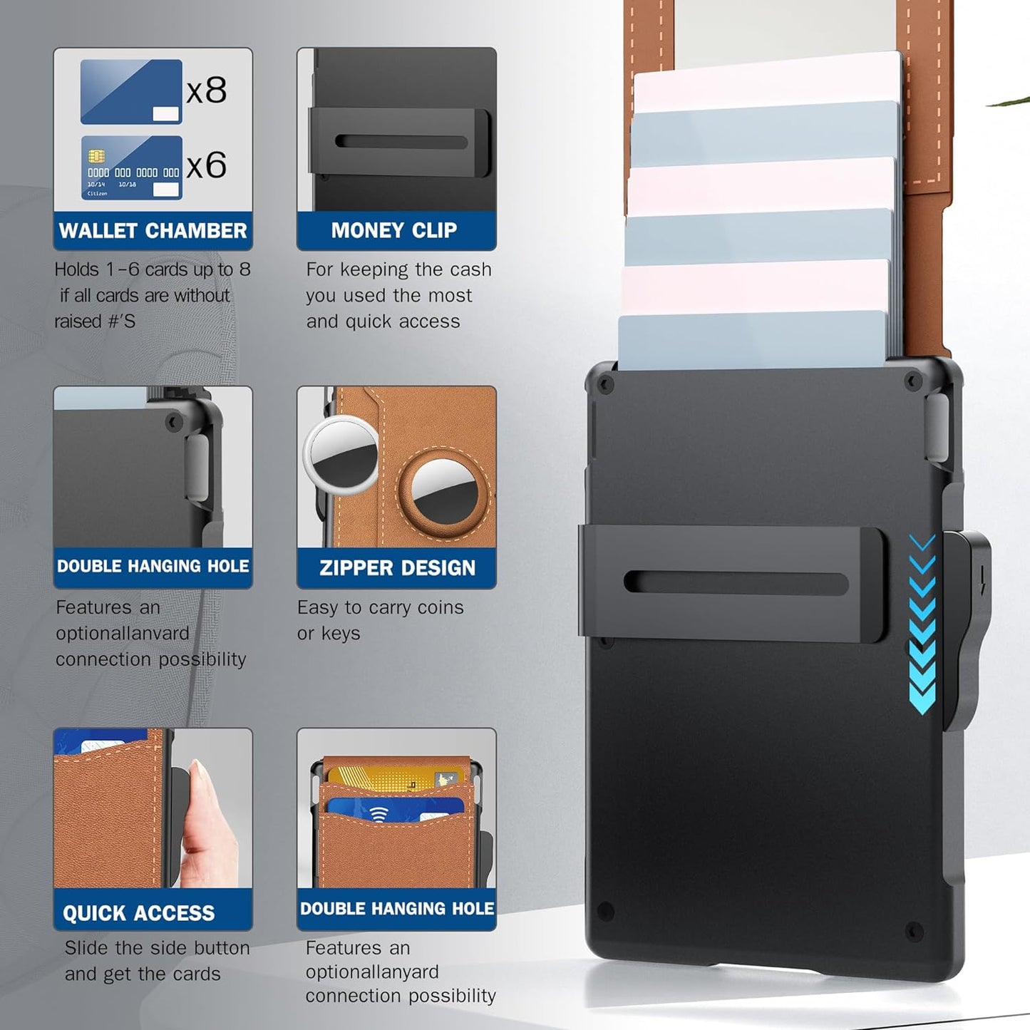 ✨AirTag-Brieftasche für Herren – mit Pop-up-Etui aus Aluminium, Geldklammer, schmalen Lederschlitzen, Kreditkartenfächern, RFID-Schutz, minimalistische Brieftasche mit zwei Fächer