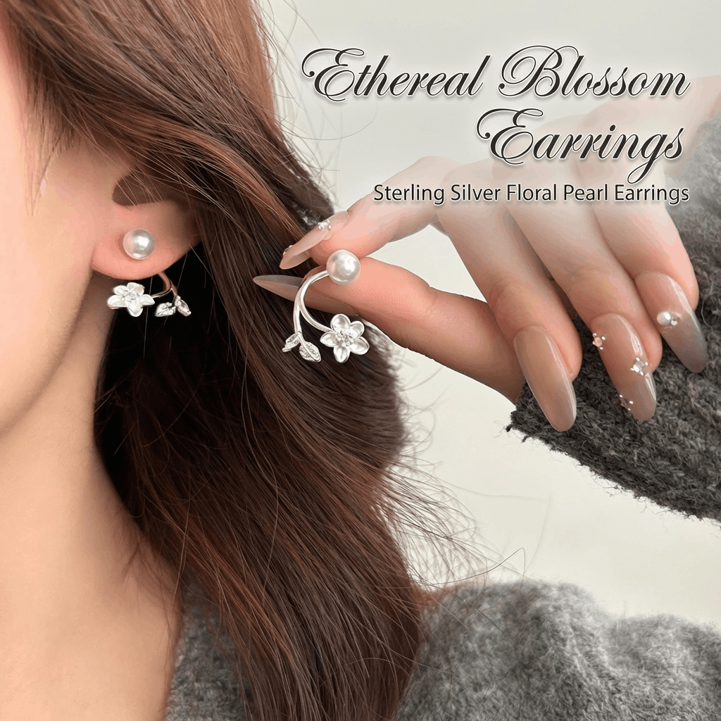 🎀Ethereal Blossom Ohrringe: Ohrringe aus Sterlingsilber mit Blumen und Perlen für Frauen