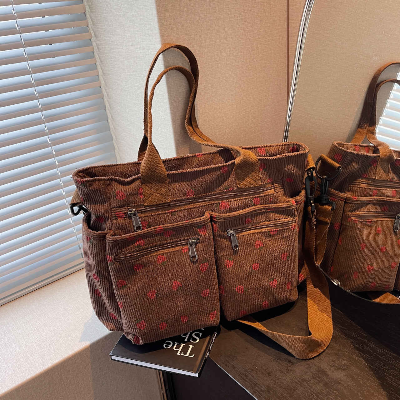 🤎Retro-Schultertasche – Cord-Tragetasche mit mehreren Fächern, großem Fassungsvermögen, schlichte Schulter-/Umhängetasche für den Alltag