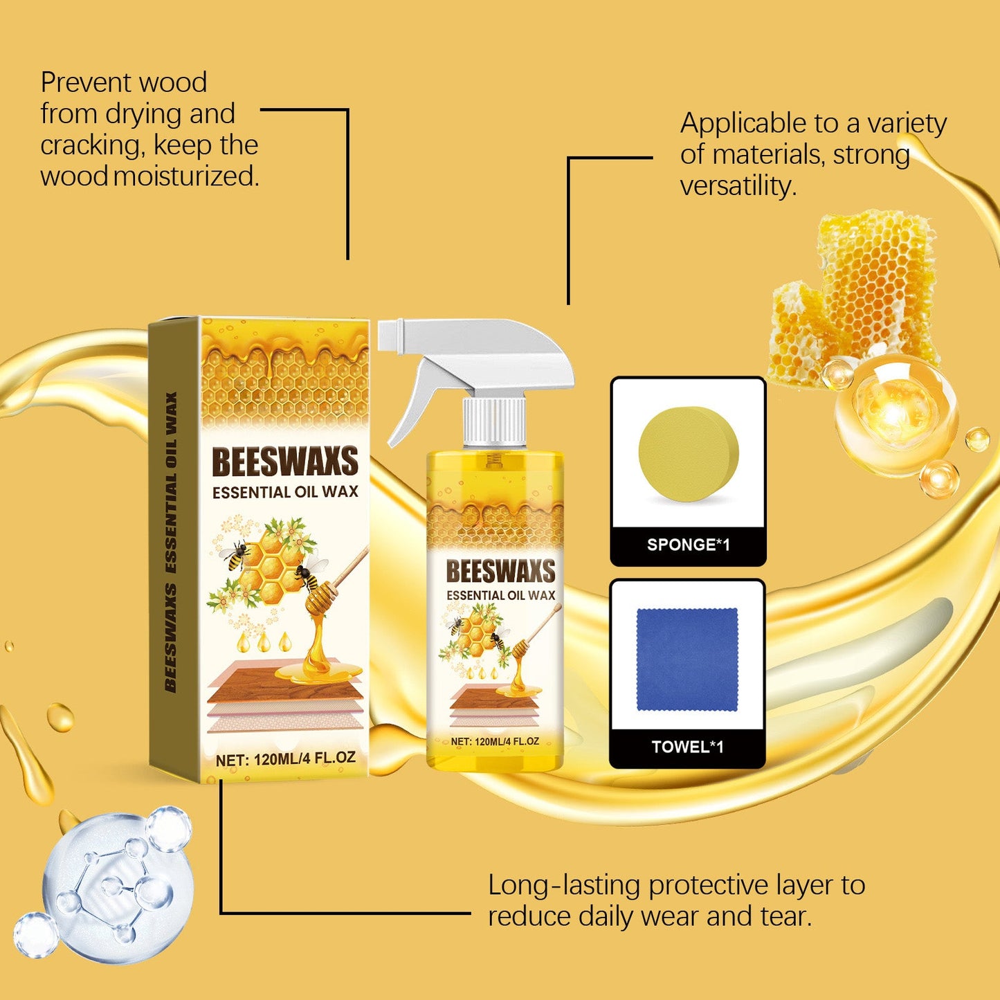 🔥🔥 Bienenwachs-Holzpflegespray 120ml | Verleiht Möbeln, Böden und Schränken natürlichen Glanz und Schutz – nicht fettend, staubabweisend