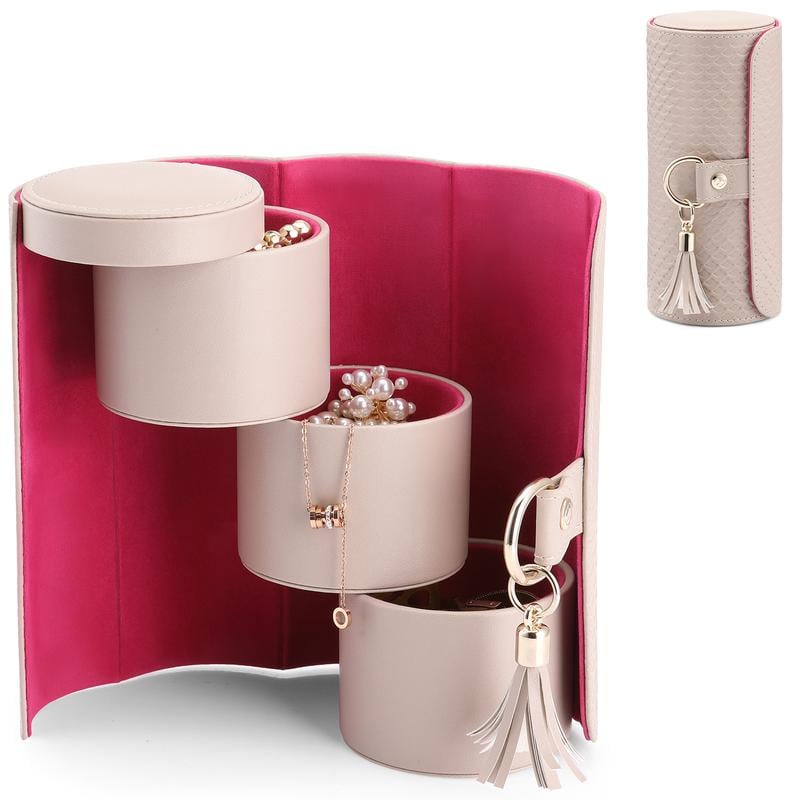 💎✨ Kompakter Runder Schmuckkoffer – Mehrlagiges Reise-Etui mit Padded Fächern für Halsketten, Ringe & Uhren! ✨🧳