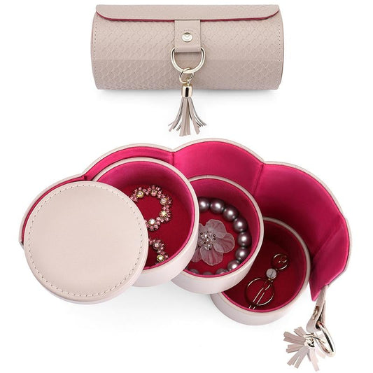 💎✨ Kompakter Runder Schmuckkoffer – Mehrlagiges Reise-Etui mit Padded Fächern für Halsketten, Ringe & Uhren! ✨🧳