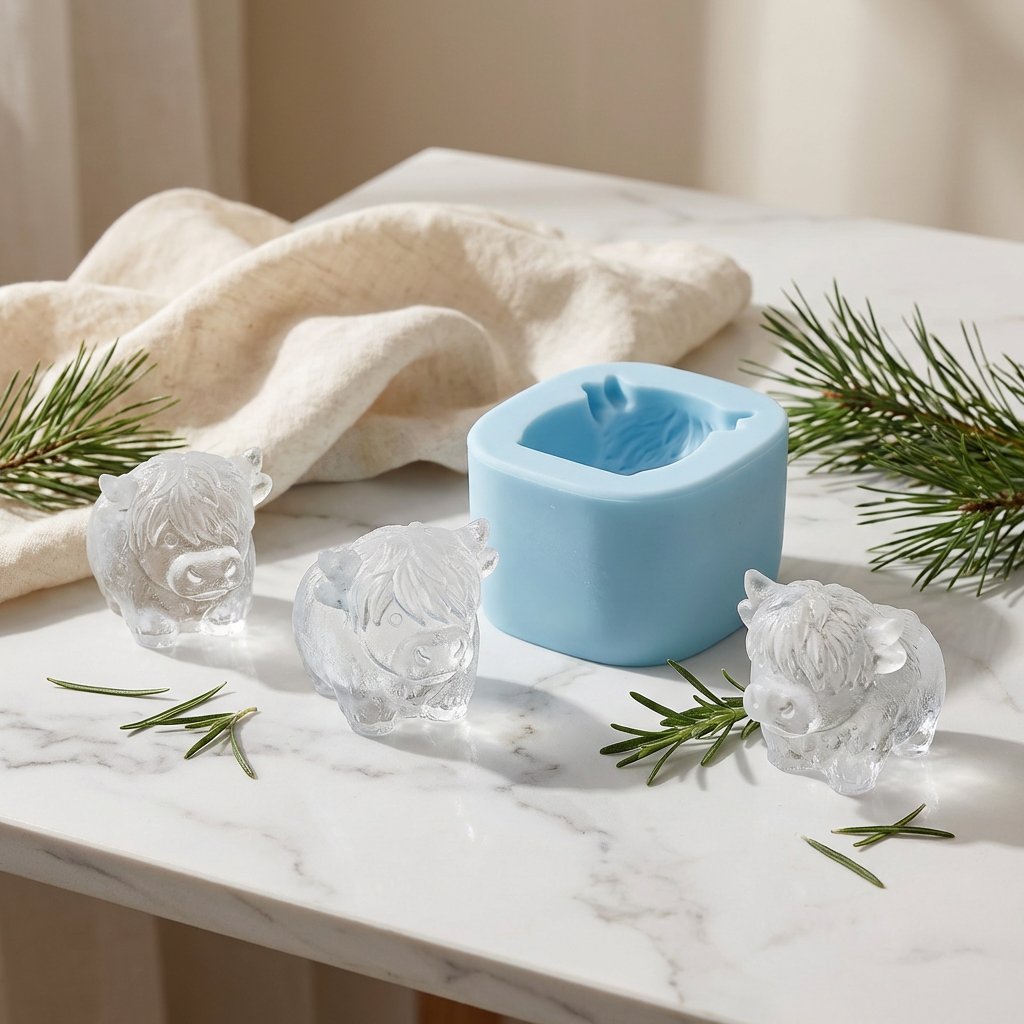 🐮 Mini-Hochlandkuh-Eiswürfelform – Niedliche 3D-Eiswürfel für Getränke, Partys und Geschenke