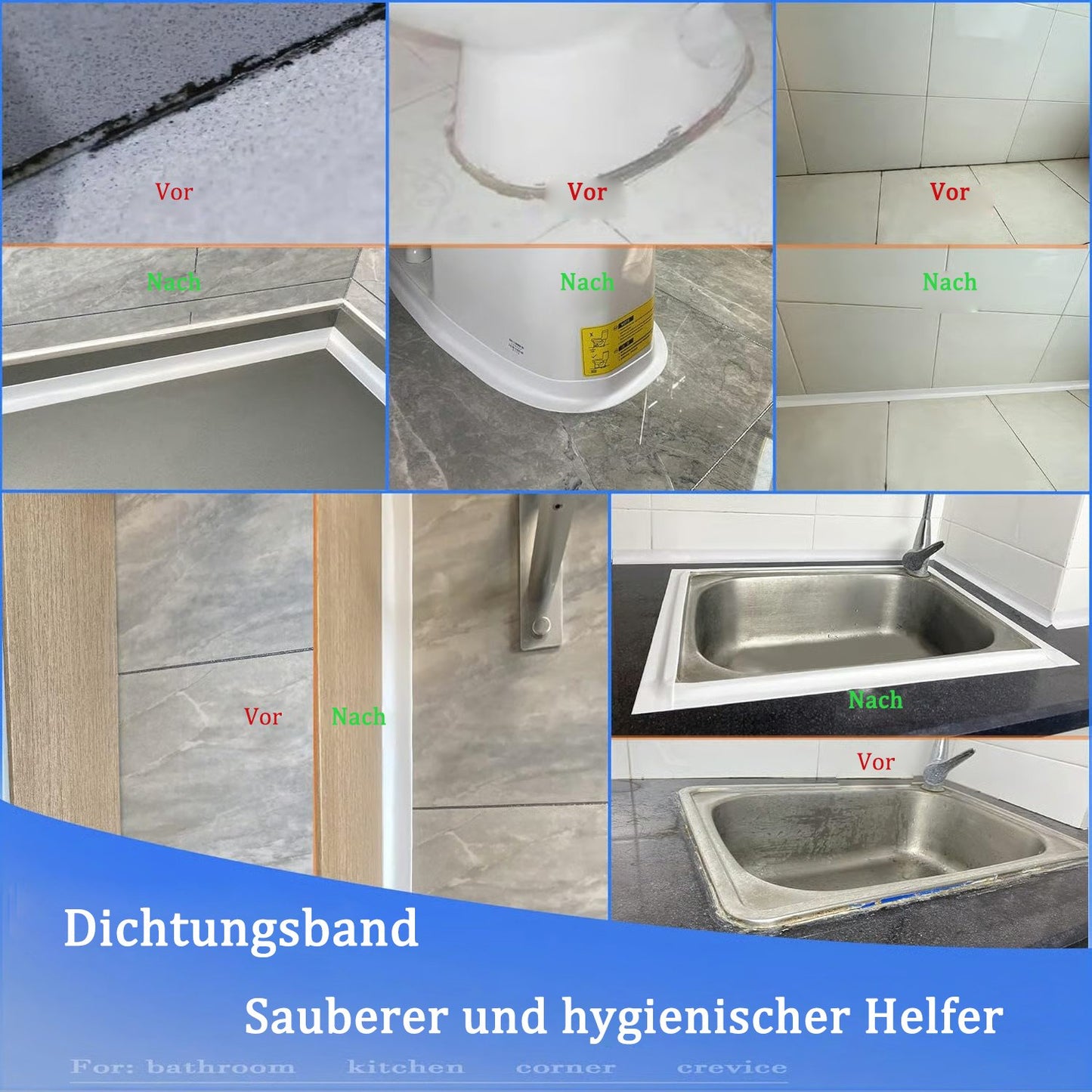Weißes wasserdichtes, selbstklebendes Dichtband – 3,2 m langlebige Abdichtung für Badezimmer- und Küchenkanten