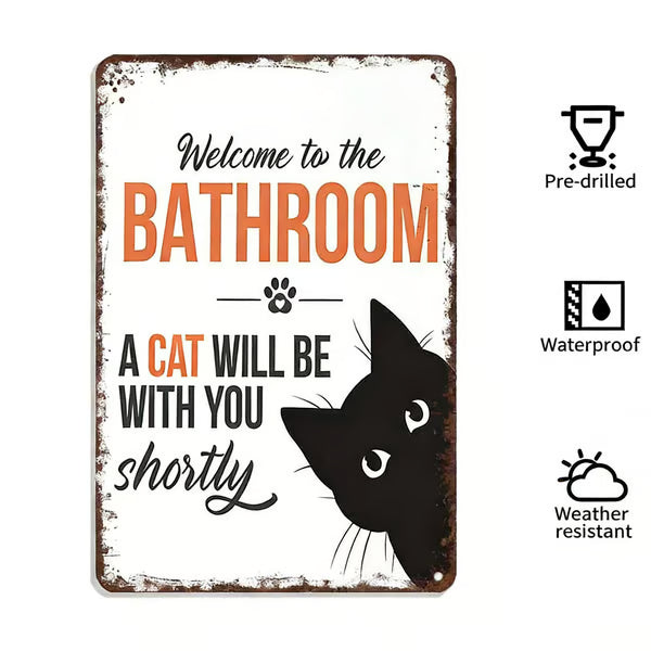 Vintage Schwarz-Weiß-Katze & Hochlandrinder Wandkunst