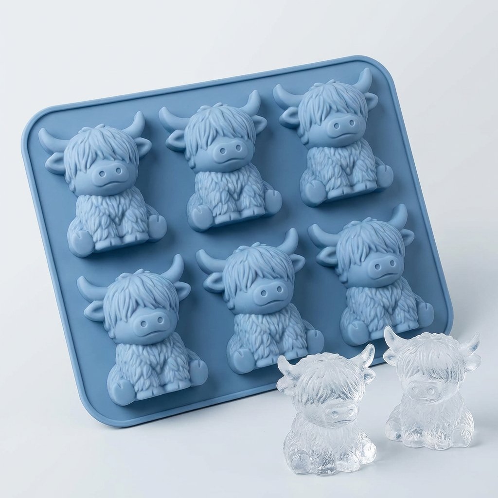 🐮 Mini-Hochlandkuh-Eiswürfelform – Niedliche 3D-Eiswürfel für Getränke, Partys und Geschenke