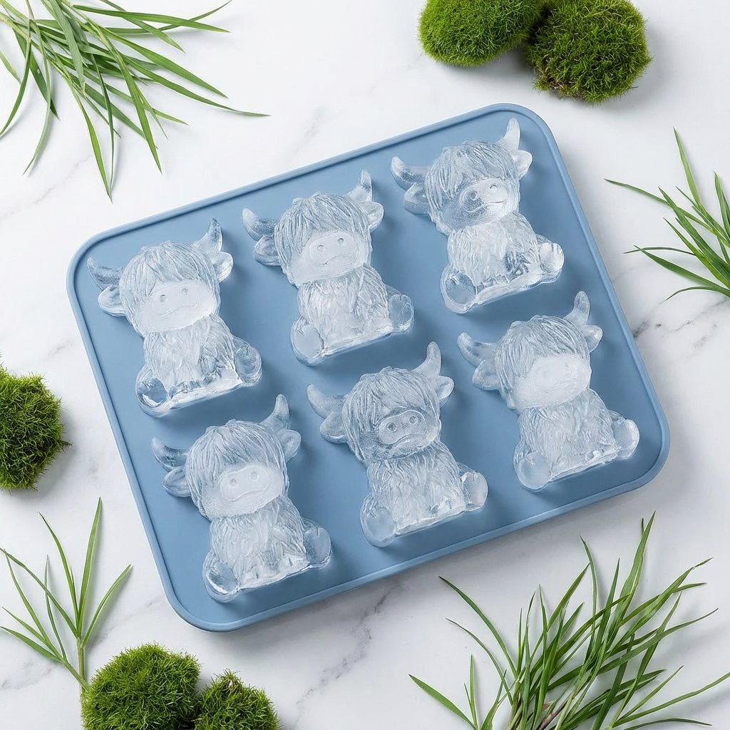 🐮 Mini-Hochlandkuh-Eiswürfelform – Niedliche 3D-Eiswürfel für Getränke, Partys und Geschenke