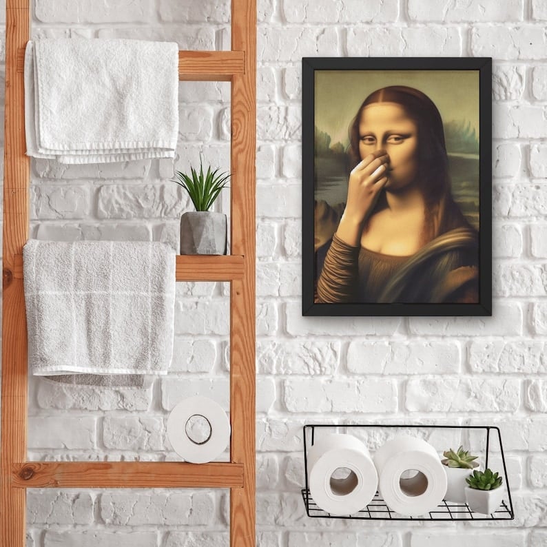 Imitation Mona Lisa Kunstdekoration, lustige Vintage-Toilette Humor Raumdeko