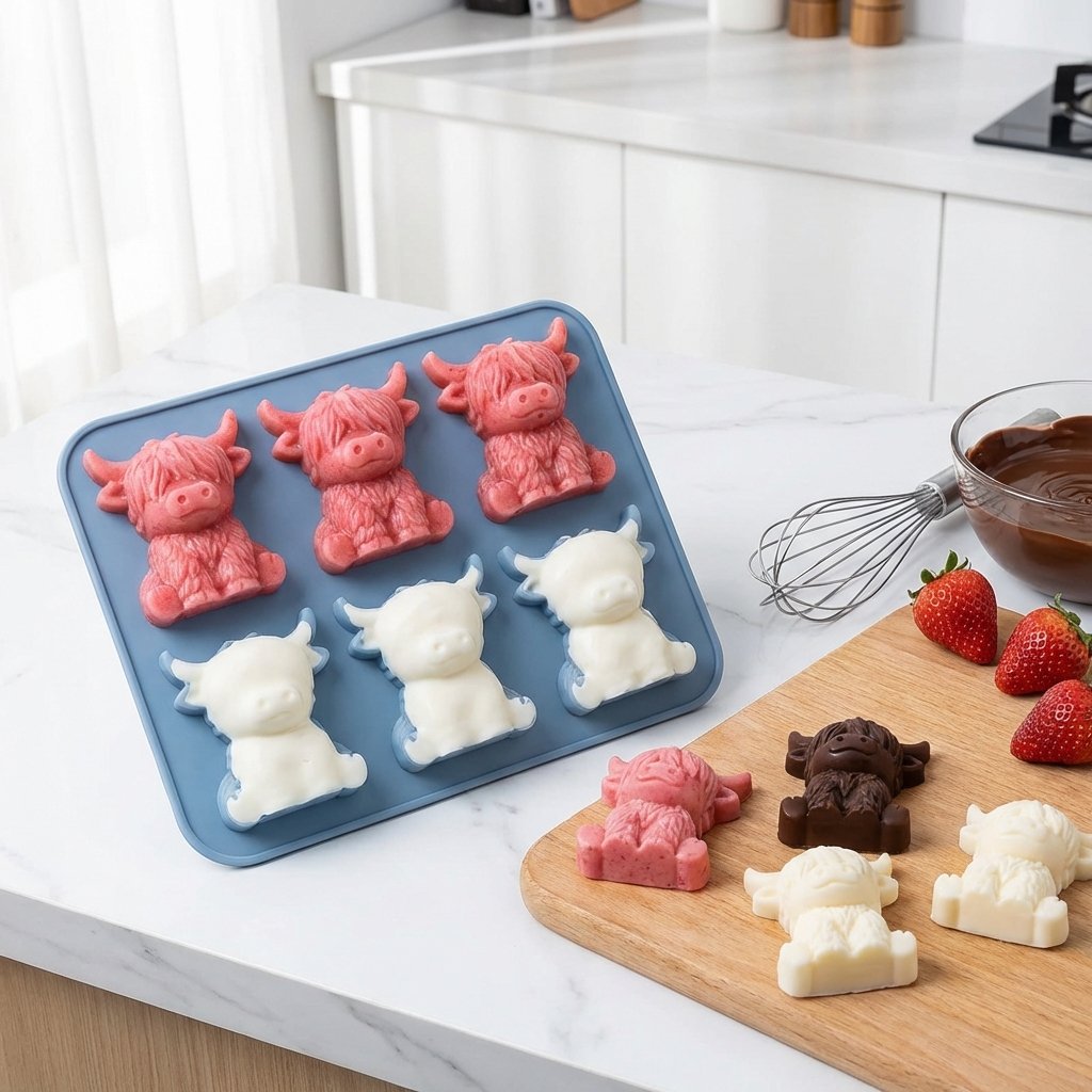 🐮 Mini-Hochlandkuh-Eiswürfelform – Niedliche 3D-Eiswürfel für Getränke, Partys und Geschenke