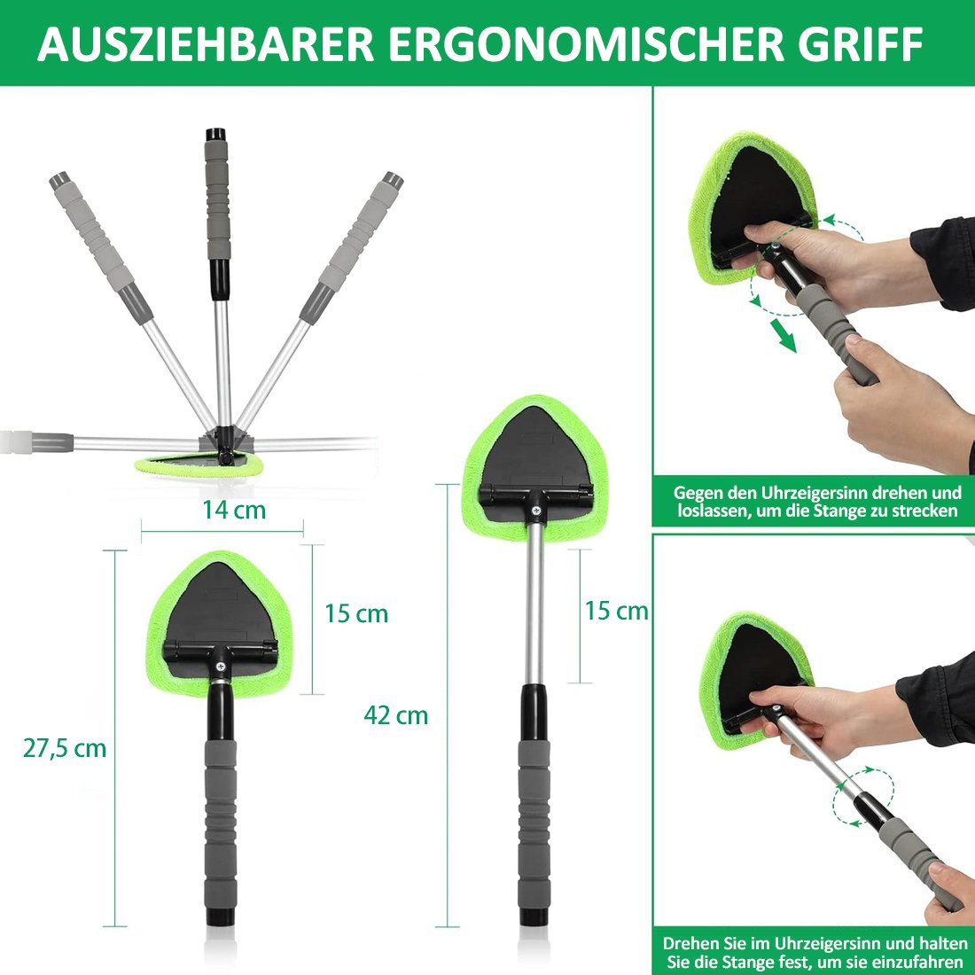 Mikrofaser-Scheibenreiniger mit ausziehbarem Griff