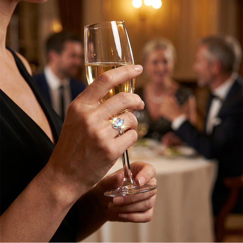 Geometrischer Damenring mit ovalem grünem Mondstein & Zirkonia – modern & stilvoll 💍✨