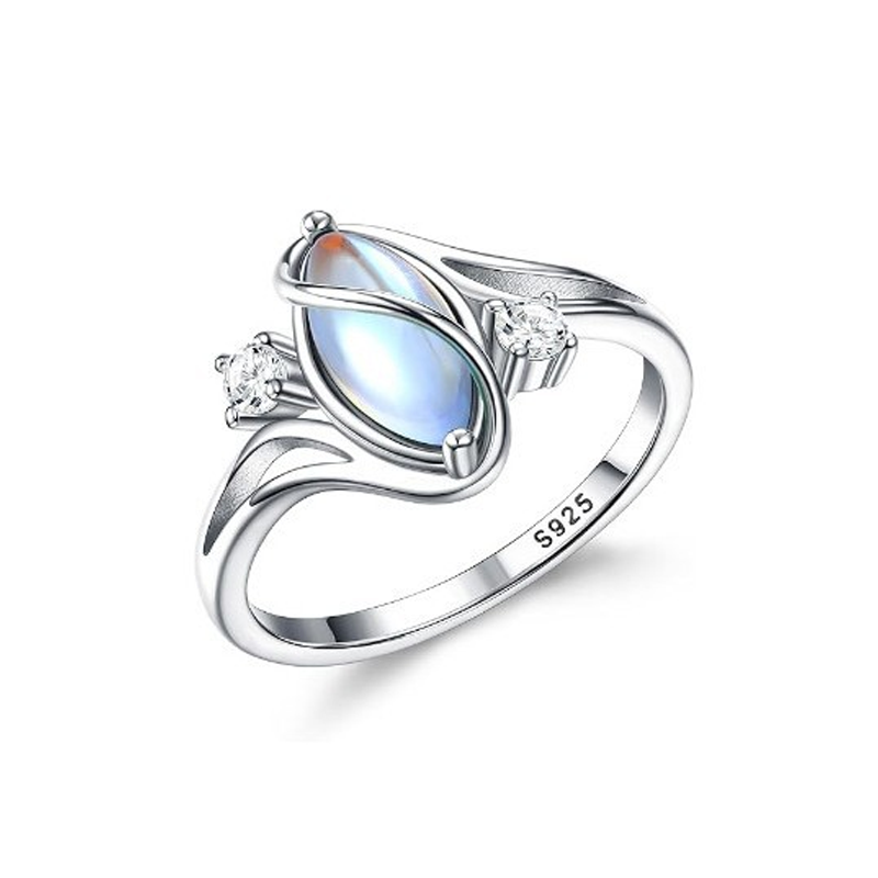 Geometrischer Damenring mit ovalem grünem Mondstein & Zirkonia – modern & stilvoll 💍✨