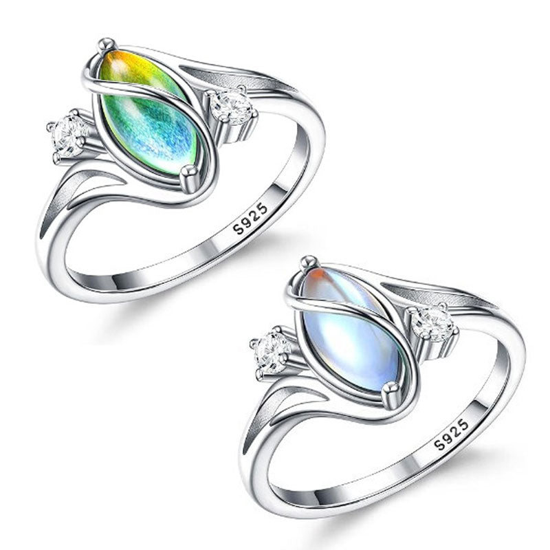 Geometrischer Damenring mit ovalem grünem Mondstein & Zirkonia – modern & stilvoll 💍✨