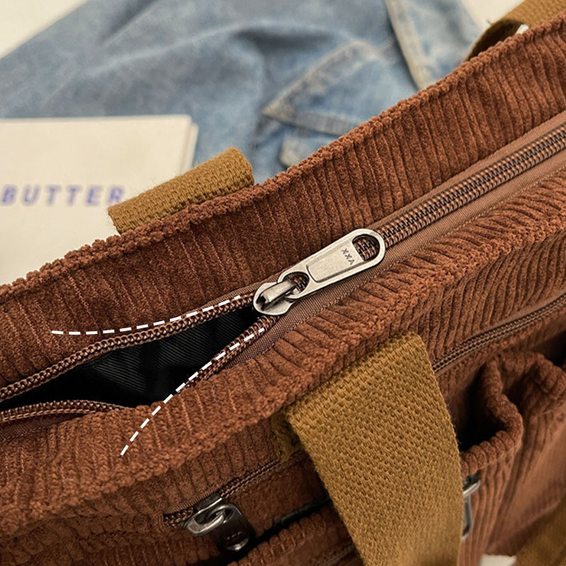 🤎Retro-Schultertasche – Cord-Tragetasche mit mehreren Fächern, großem Fassungsvermögen, schlichte Schulter-/Umhängetasche für den Alltag
